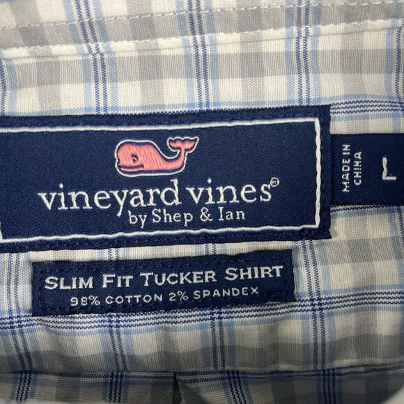 Vineyard Vines Men’s Button Down Long Sleeve Multi Tattersall Check Whale Gray-L - Picture 6 of 10